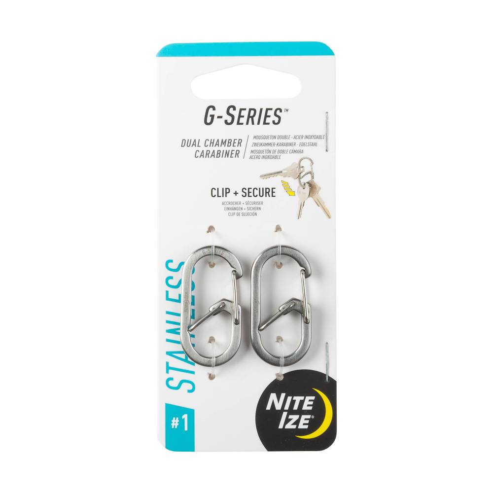 Nite Ize Stainless Steel G-Series Biner #1 - 2 Pack - Key Control - Ultimate Security - Dual Gates - Stainless Finish - Key Accessories | GS1-11-2R6