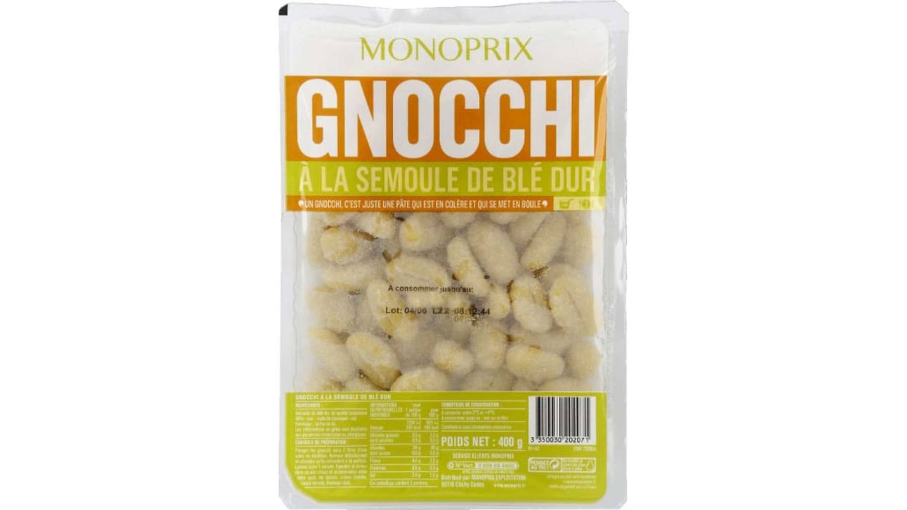 Monoprix Gnocchi à la semoule de blé dur La barquette de 400 g