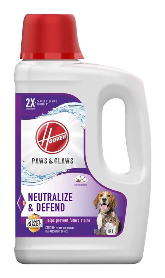Hoover Paws & Claws Carpet Cleaning Shampoo With Stainguard Solution, Cotton Breeze (64 oz)