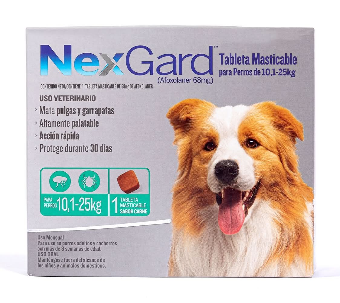 NexGard · Desparasitante antipulgas masticable para perros, carne, 10.1-25 kg