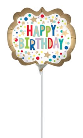 14in Happy Birthday Confetti Stick Balloon
