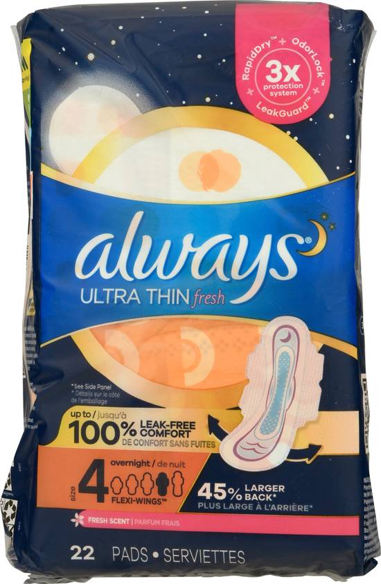 Always Fresh Scent Ultra Thin Overnight Pads Size 4 (22 ct)