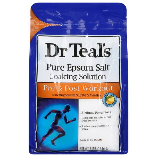 Dr Teal's Pure Epsom Salt Soaking Solution, Pre & Post Workout With Magnesium Sulfate & Menthol (3 lb)