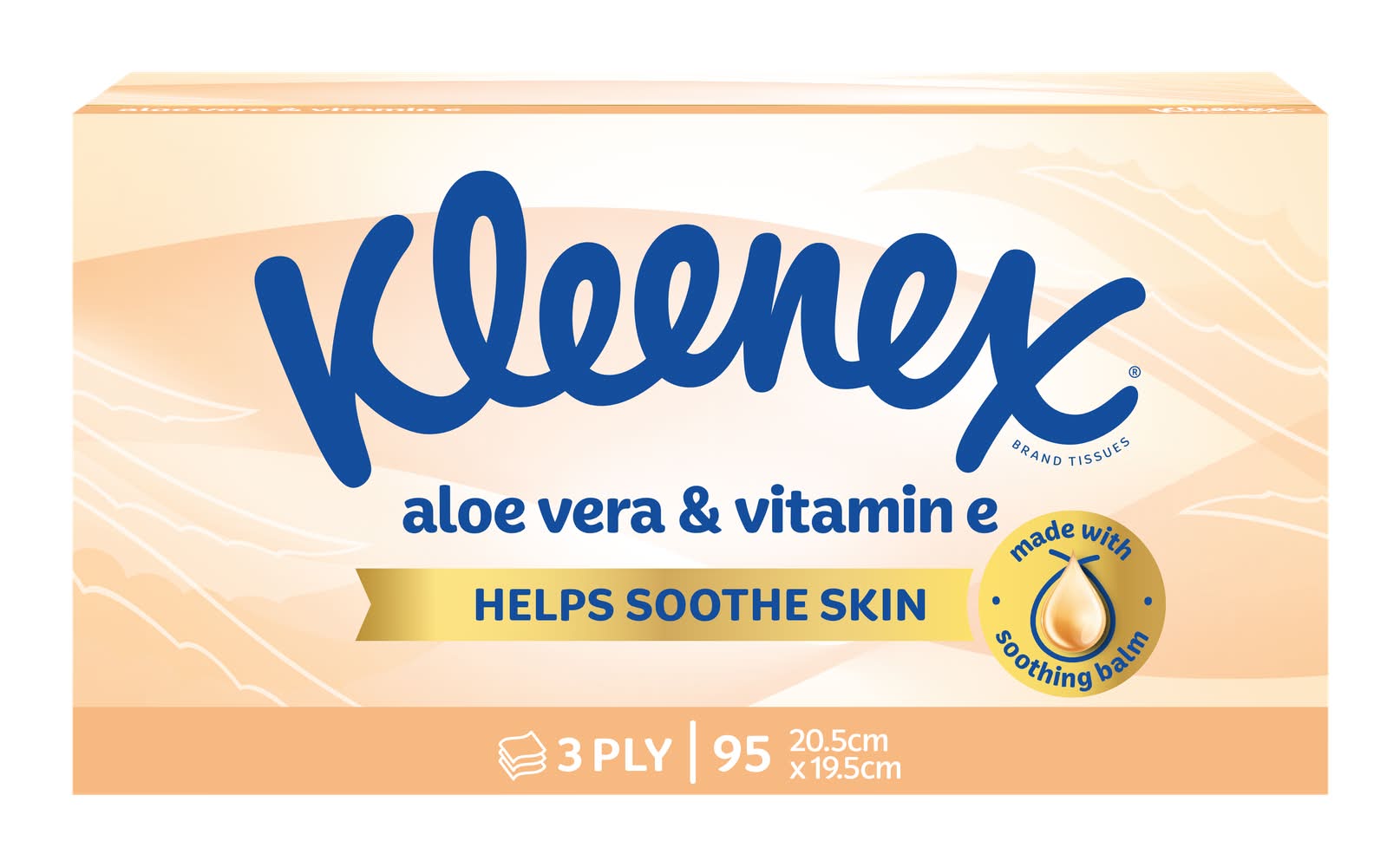 Kleenex 3 Ply Aloe Vera & Vitamin E Facial Tissues, 20.5x19.5 cm (95 pack)