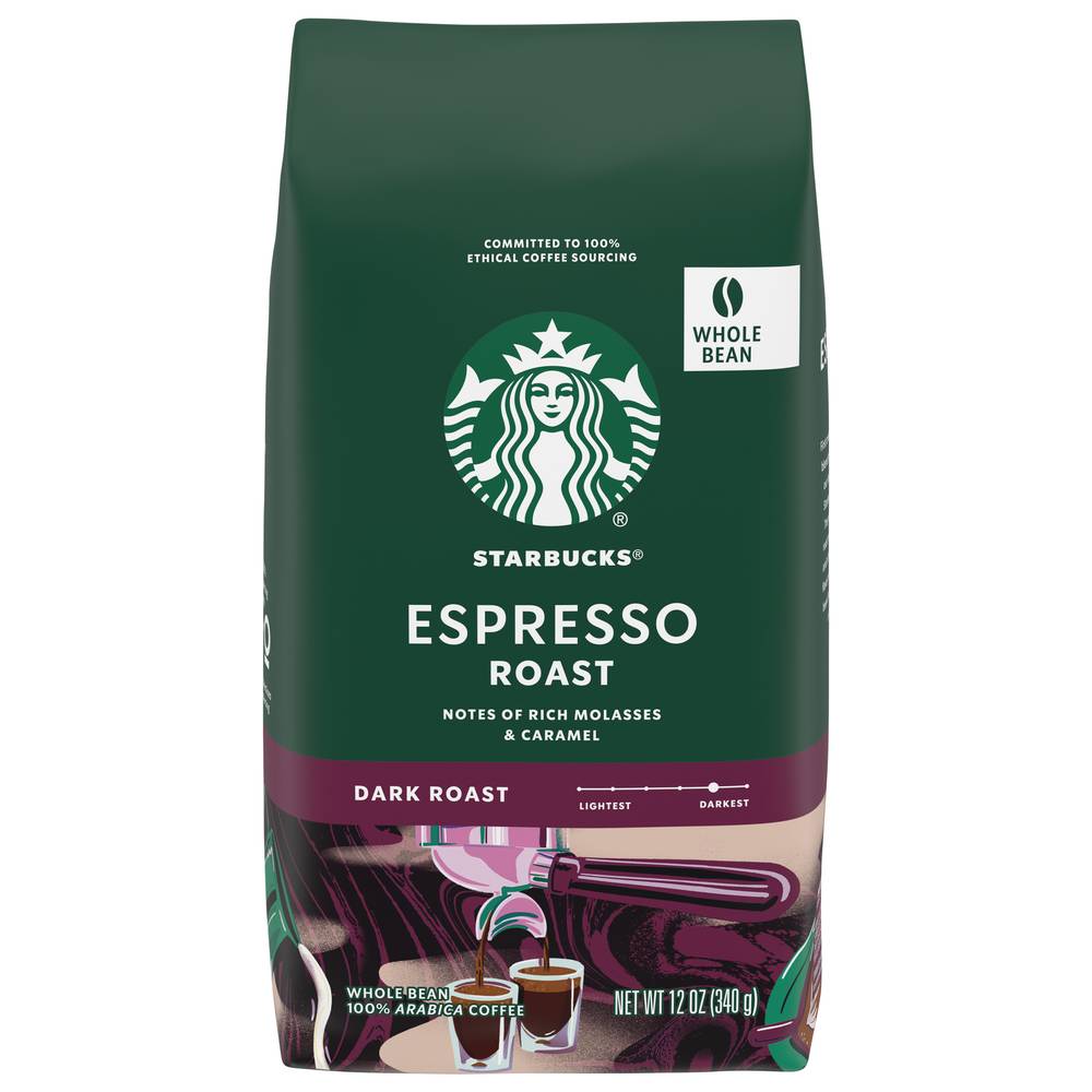 Starbucks Whole Bean Dark Roast 100% Arabica Espresso Roast Coffee (12 oz)