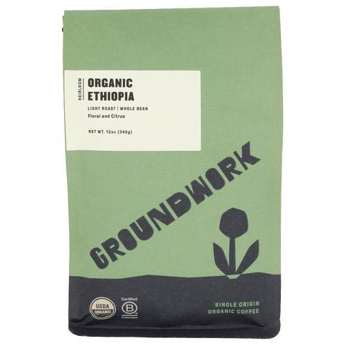Groundwork Coffee Organic Ethiopia Light Roast Whole Bean Coffee