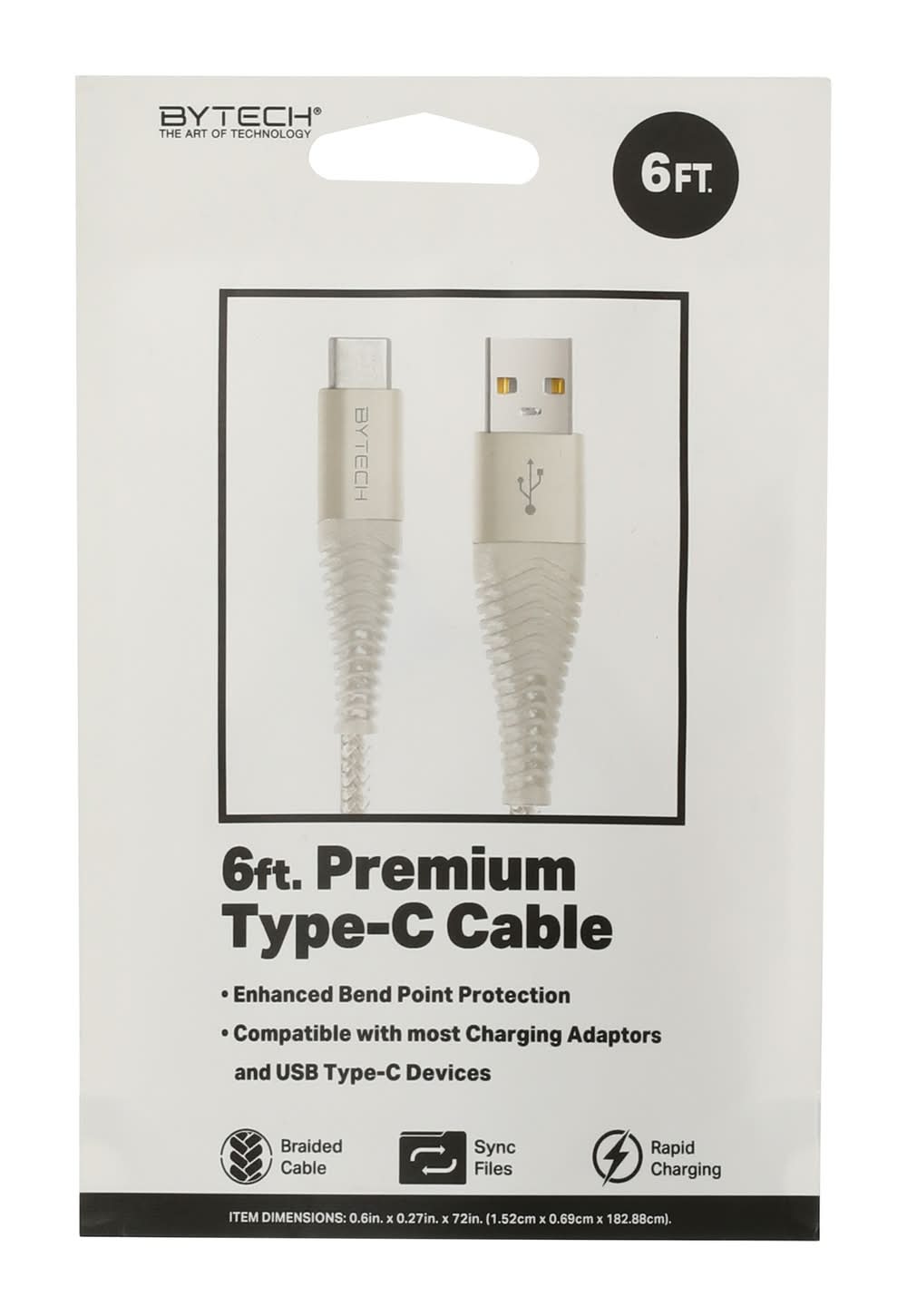 6ft Braided Premium USB-C To USB-A Cable White