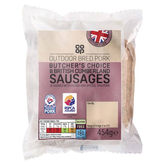 Co-Op Outdoor Bred 8 Butcher's Choice Cumberland Sausages (454g)