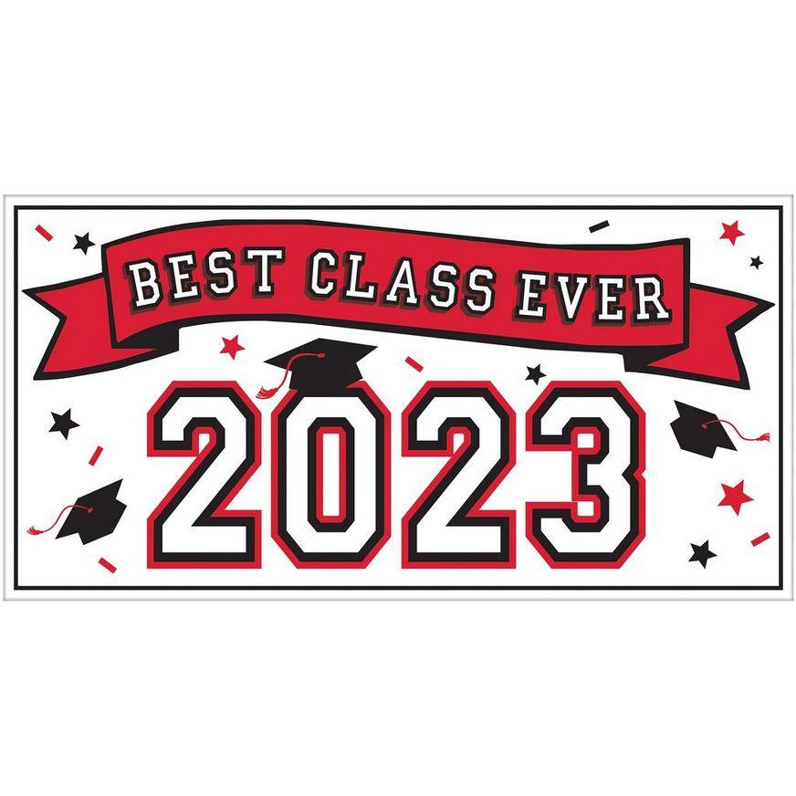 Red Best Class Ever 2023 Graduation Plastic Horizontal Banner, 5.4ft x 2.8ft