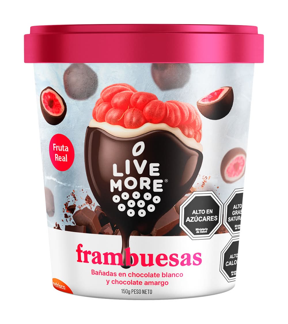 Livemore · Frambuesas cubiertas - Chocolate Blanco-Chocolate Amargo (150 g)