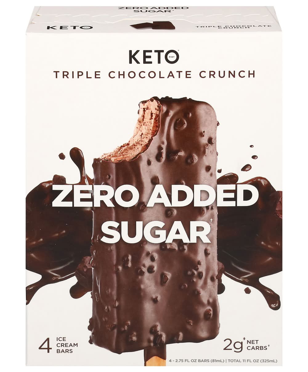Keto Pint Zero Added Sugar Ice Cream Bars, Triple Chocolate Crunch (4 x 2.75 fl oz)
