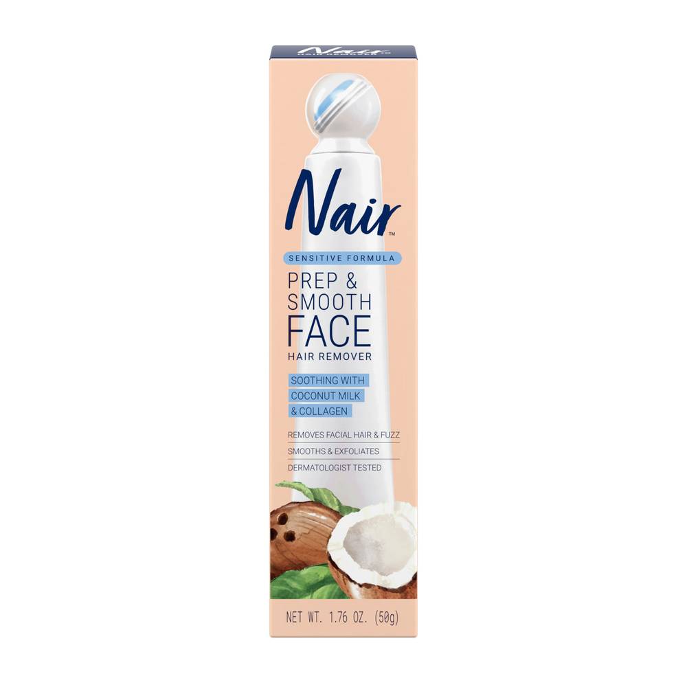 Nair Prep & Smooth Face Hair Remover, Soothing Coconut Milk & Collagen (1.76 oz)