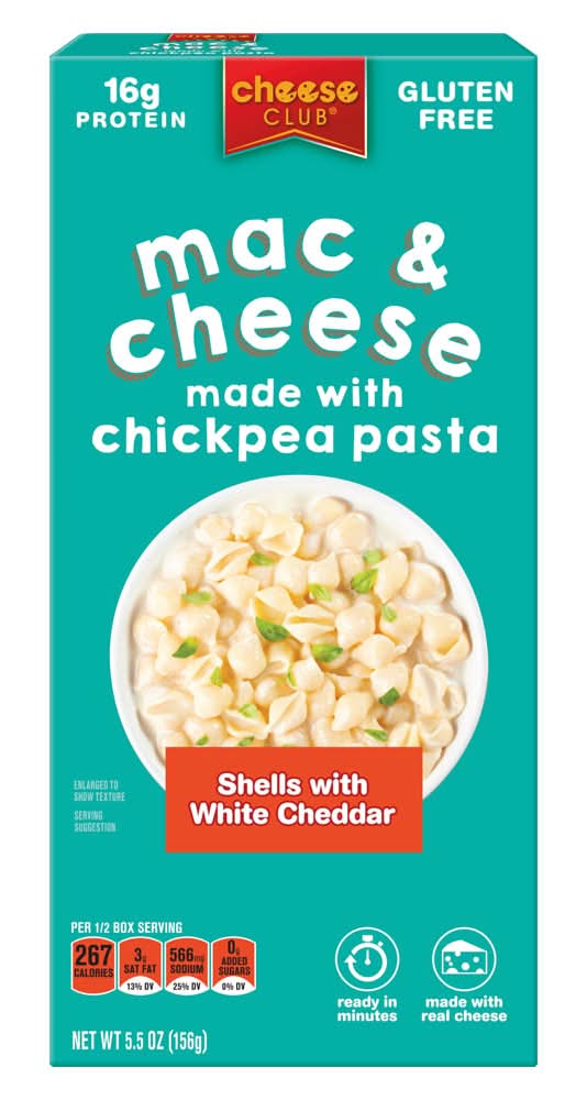 Cheese Club Mac & Cheese Chickpea Pasta Shells, White Cheddar (5.5 oz)