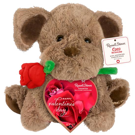 Order Russell Stover Valentine's Day Coco the Love Pup Plush with Assorted Chocolate Gift Box, 1.5 oz food online from CVS store, OCEAN SPRINGS on bringmethat.com