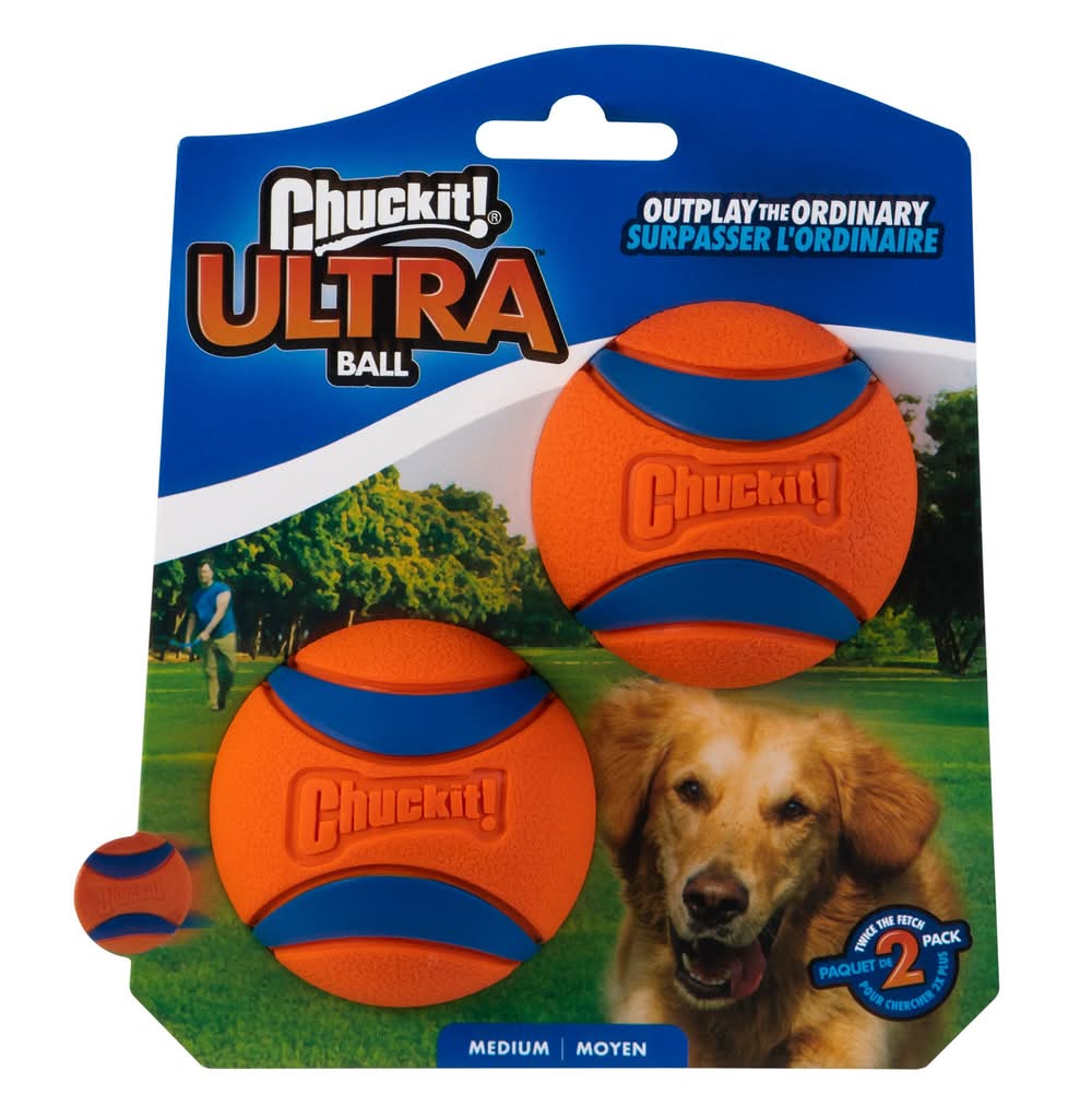 Chuckit! Ultra Ball Durable Bouncy Ball Dog Toy 2 Pack, Small (Color: Blue, Size: Medium)