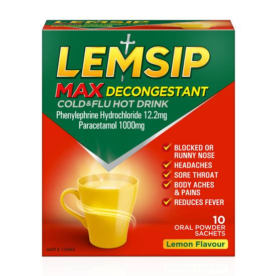 Lemsip Max Cold & Flu Decongestant Hot Drink Lemon (10 pack)