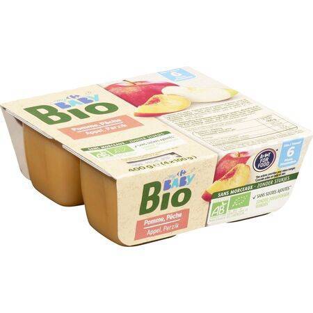 Carrefour Baby Bio - Desserts bébé dès 6 mois pomme pêche (4 pièces)