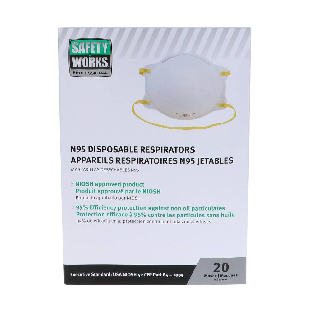 Safety Works 20-Pack Disposable Polyester Not Rated One Size Fits Most All- Purpose Face Mask | SW9500-N95-20