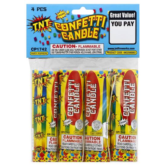 Tnt Confetti Candle Party Poppers (4 ct)