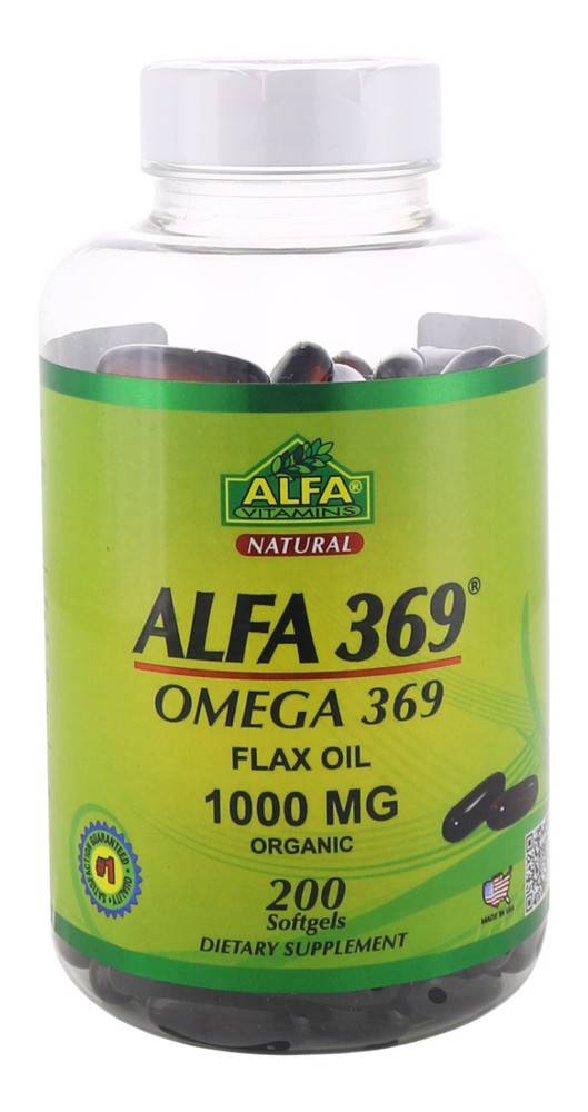 Alfa Vitamins Natural Alfa 369 Omega 369 Organic Flax Oil 1000 mg