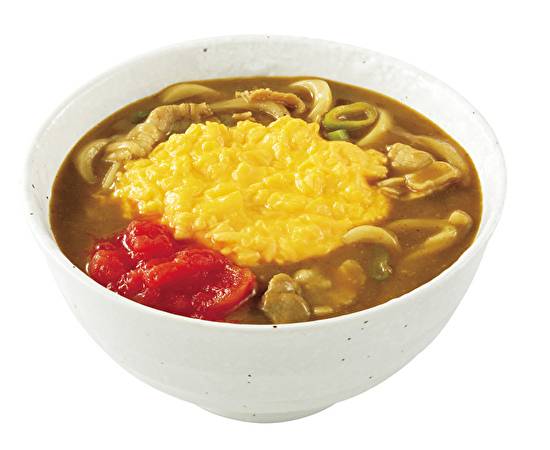 タマトマカレーうどん Curry udon  with scrambled and ripe cut tomato