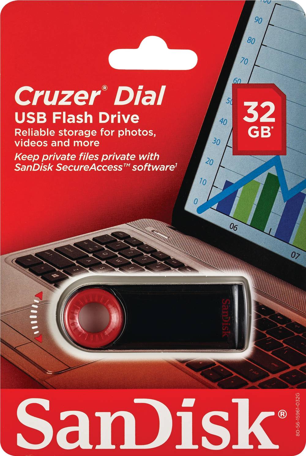 Sandisk Cruzer Dial USB Flash Drive, 32GB