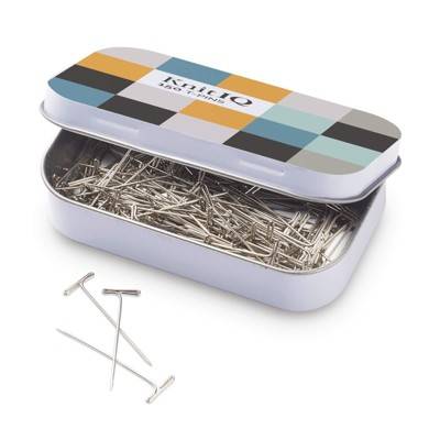 KnitIQ 1.5" Strong Stainless Steel T-Pins for Blocking Knitting with Hinged Reusable Tin - 150 Pieces