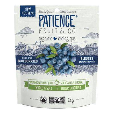 Patience fruit & co bleuet sauvages séchés sucré au jus de pomme biologique (85 g) - organic dry wild blueberries sweetened with apple juice (85 g)