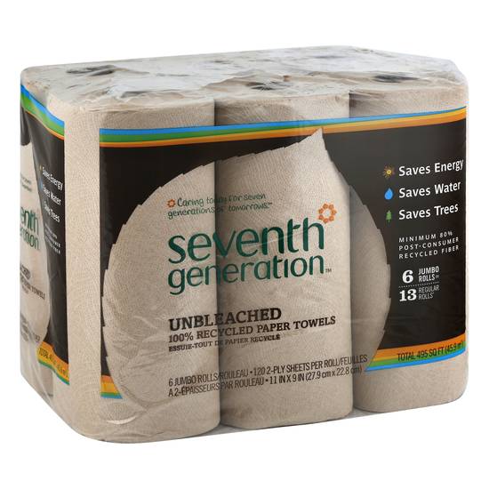 Seventh Generation Unbleached 100% Recycled Paper Towels Rolls (6 ct)