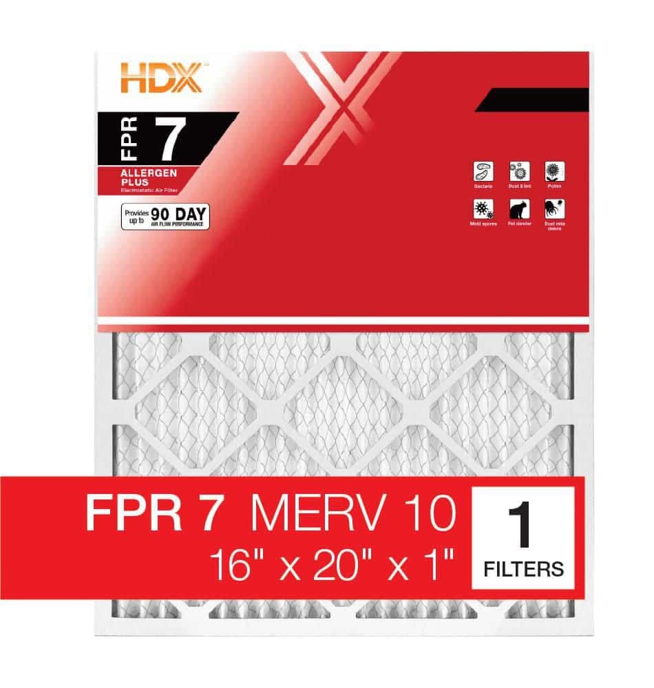 Hdx 16 In. X 20 In. X 1 In. Allergen Plus Pleated Air Filter Fpr 7, Merv 10