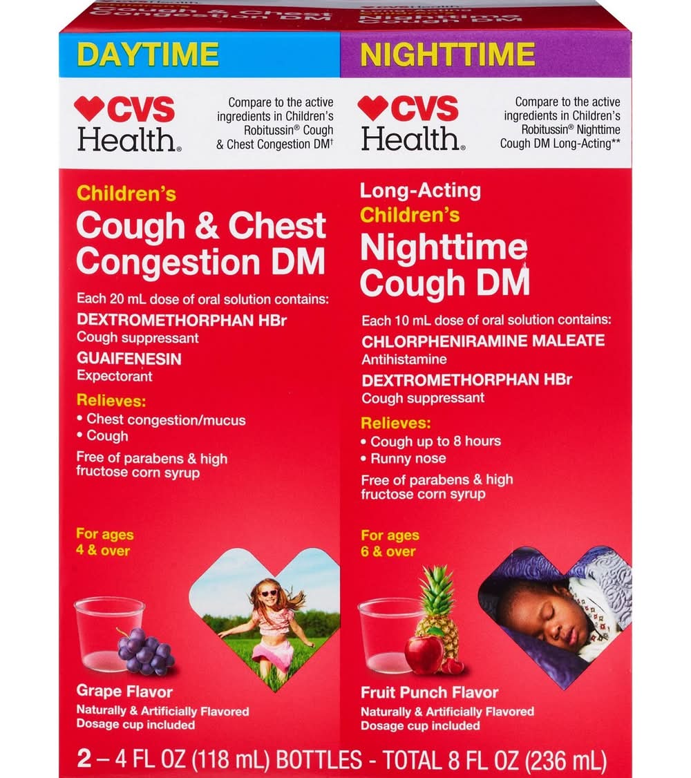 Cvs Children'S Day + Nighttime Cough & Chest Congestion Dm Liquid Combo Pack, 2 4 Oz Bottles