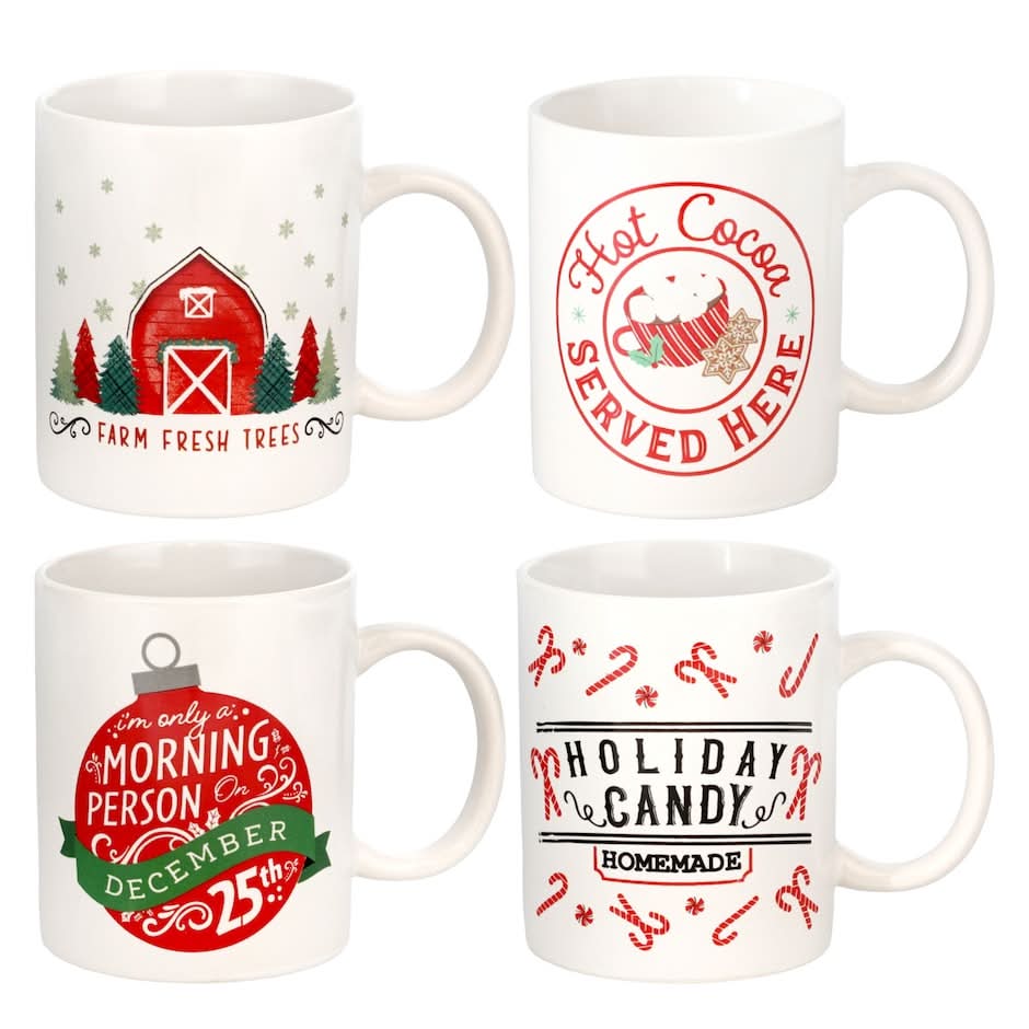 Holiday Sentiment Ceramic Mug 16 oz, Assorted (4 ct)