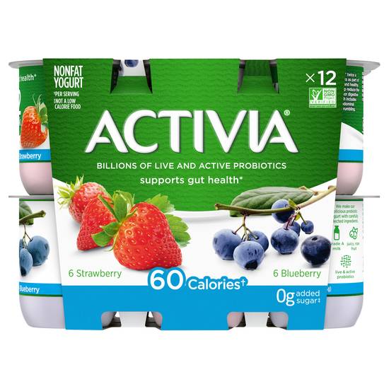 Activia Probiotic Strawberry & Blueberry Light Yogurt (12 ct)