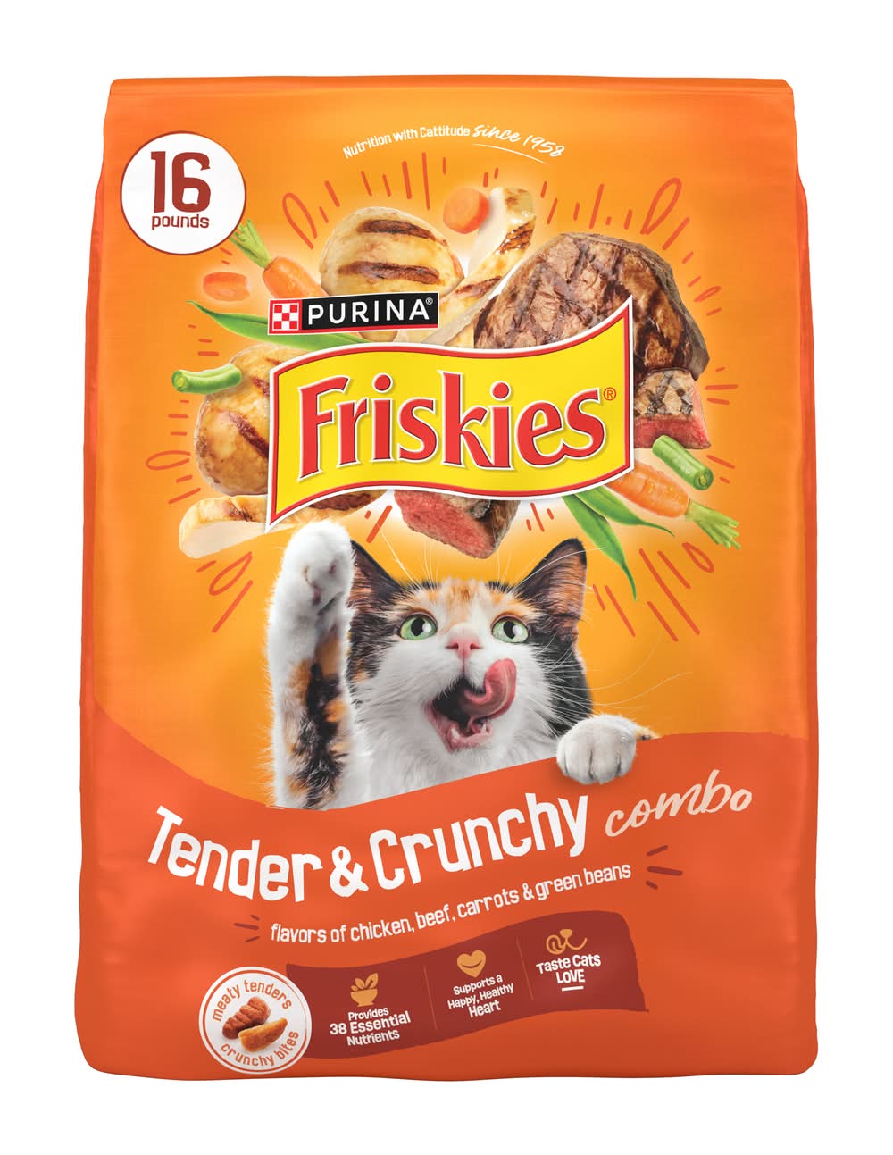 Purina Friskies Dry Cat Food, Chicken, Beef, Carrots & Green Beans (16 lbs)