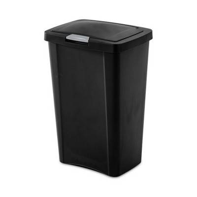 Sterilite 13 Gallon TouchTop Narrow Plastic Wastebasket with Secure Titanium Latch for Kitchen, Bathroom, and Office Use, Black (12 Pack)