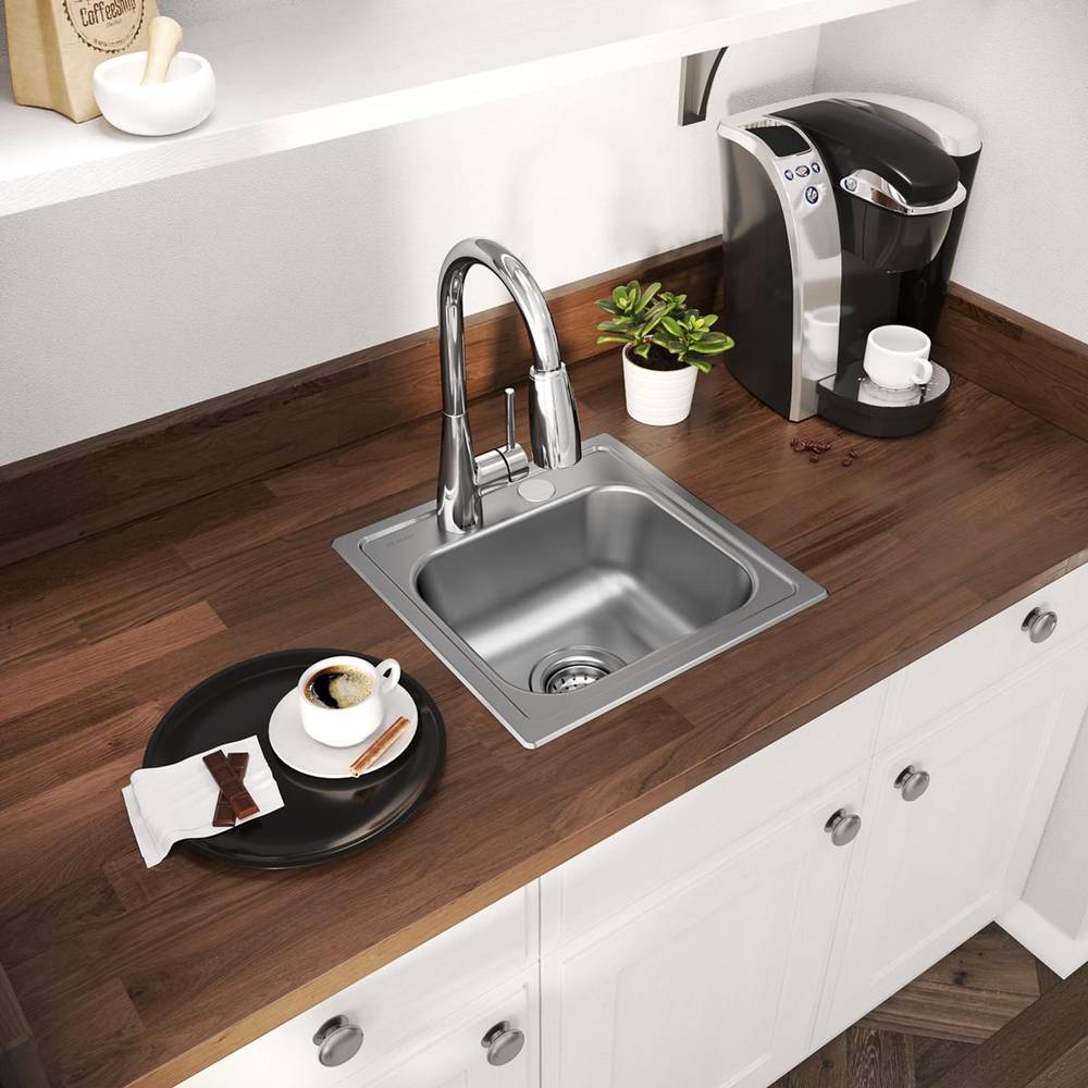 Elkay Dayton 15-in L x 15-in W Stainless Steel 2-Hole Drop-In Bar Sink | LWSB15156N