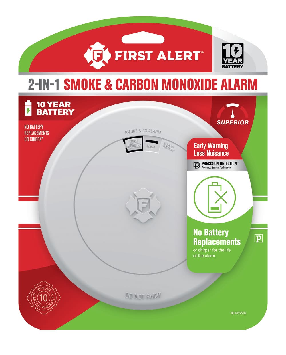 First Alert 10-Year Battery, Battery-operated Smart Photoelectric Combination Smoke and Carbon Monoxide Detector