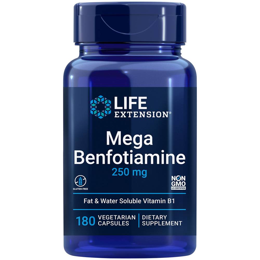 Mega Benfotiamine - Fat & Water Soluble Vitamin B1 - 250 Mg (120 Vegetarian Capsules)