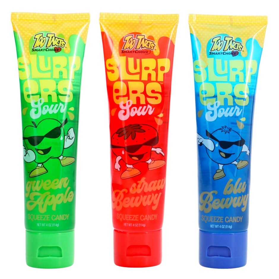 Too Tarts Slurpers Sour Squeeze Candy, Assorted (3 x 4 oz)