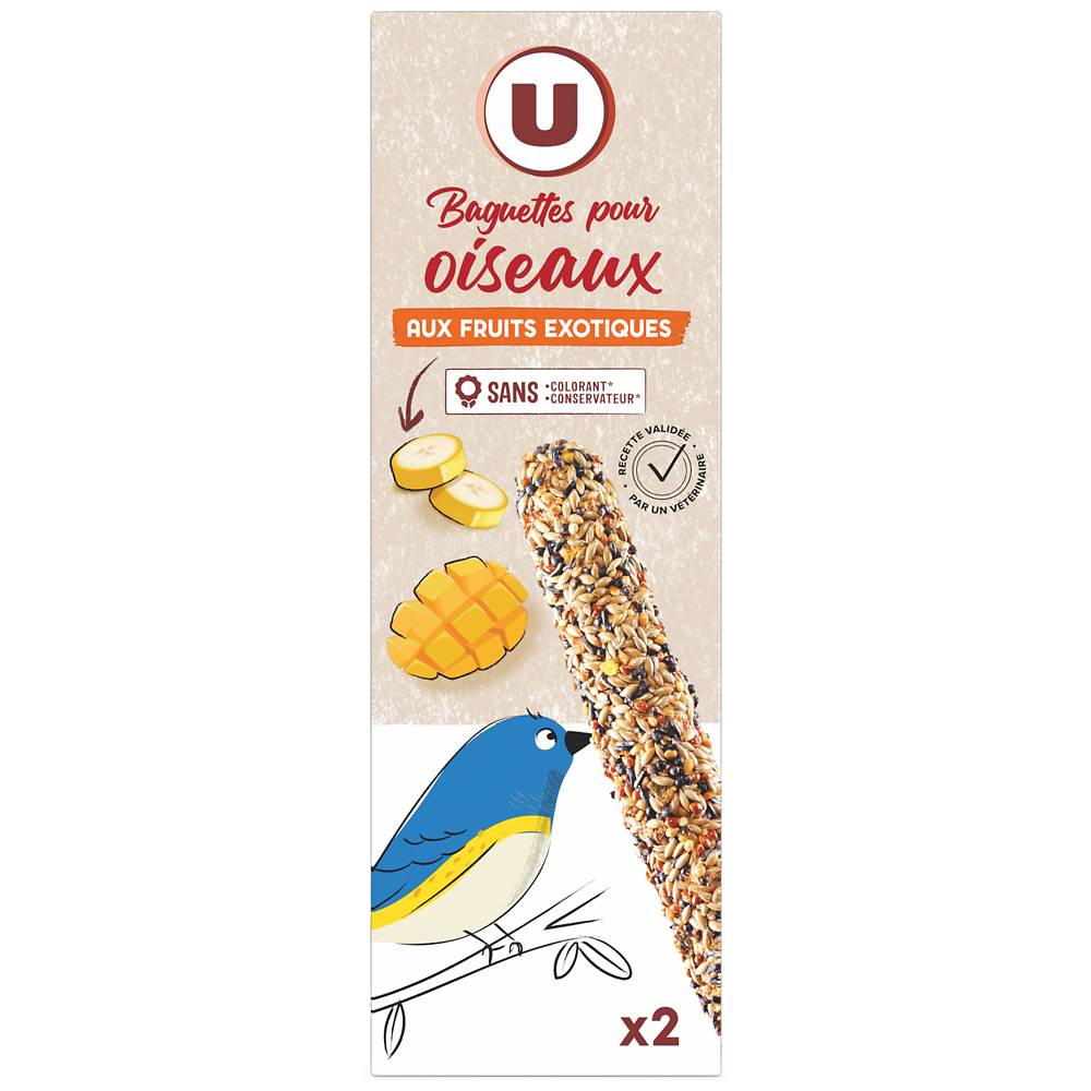 Les Produits U - U baguette aux fruits exotiques pour oiseaux (2 pièces)