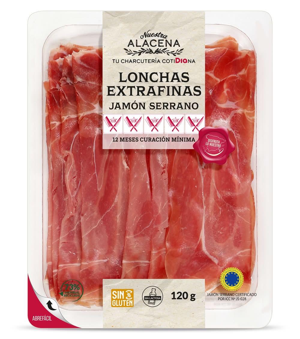 Lonchas Extrafinas Jamón Serrano Nuestra Alacena De Dia Bandeja 120 G
