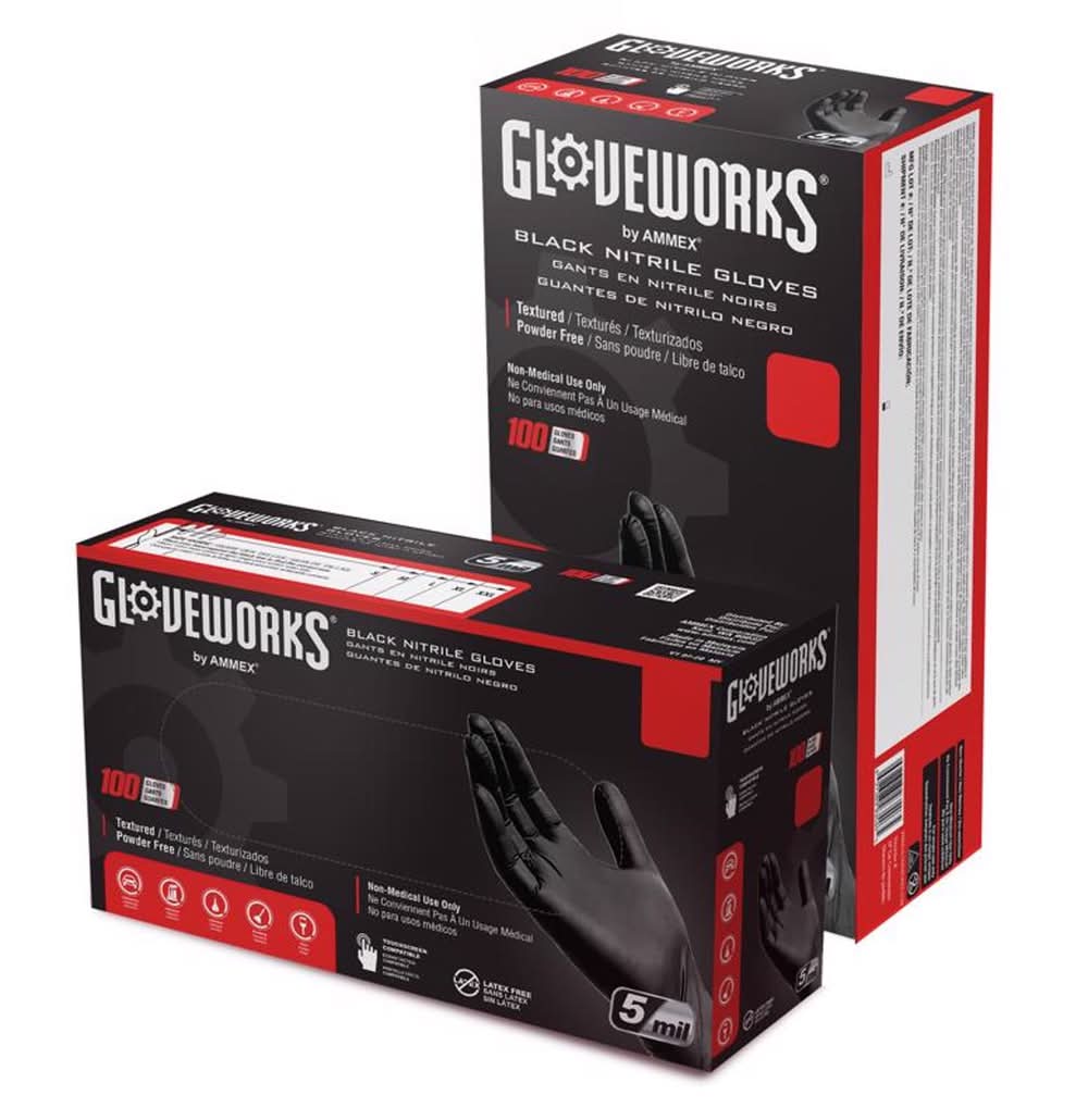Gloveworks Nitrile Disposable Gloves Medium Black Powder Free 100 Pk
