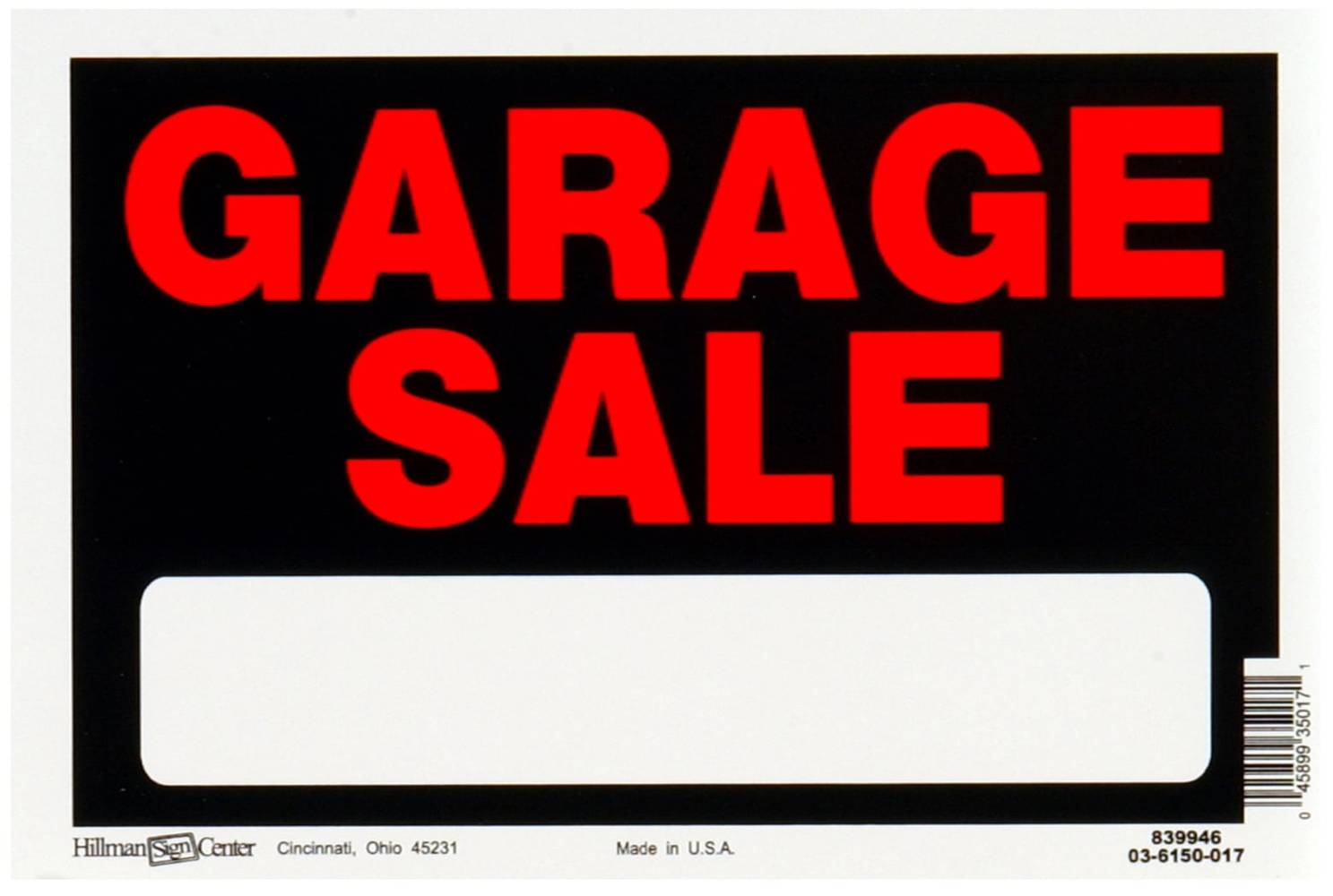 Hillman Garage Sale Sign