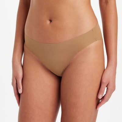 Women's Invisible Edge Cheeky Bikini Underwear - Auden™ Caramel L: Seamless Low Rise, Lightweight Jersey Microfiber