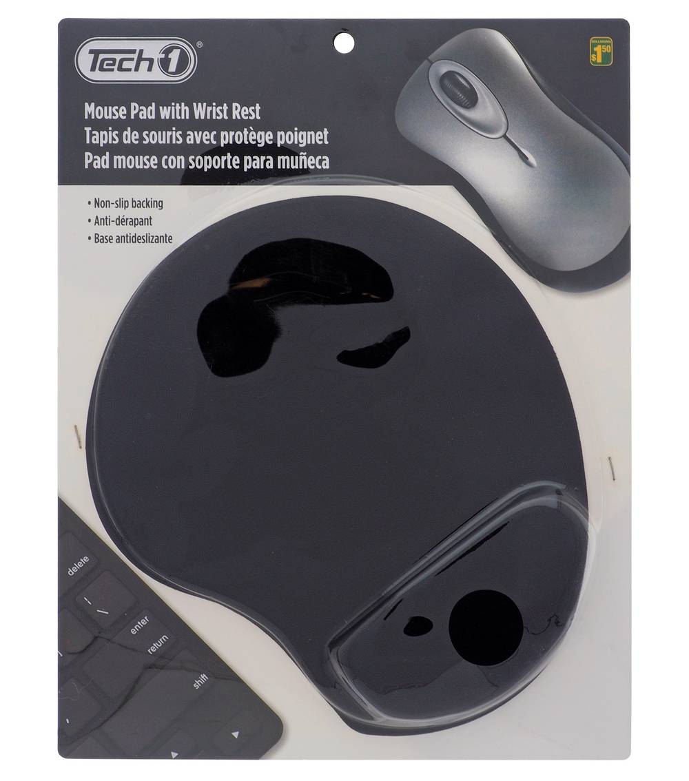 Tech1 tapis de souris avec protège-poignet - tech mouse pad with wrist rest, black