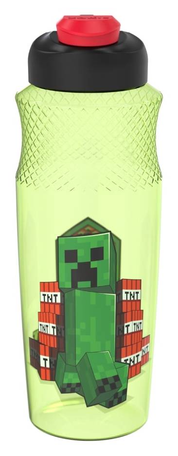 zak! Minecraft Printed Plastic Flip Top Water Bottles 30 oz, Green