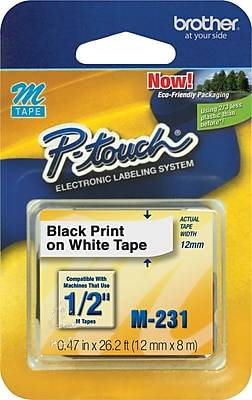 Brother P-touch M-231 Label Maker Tape, 1/2 x 26-2/10', Black on White (M-231)