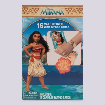 Disney 16ct Valentine's Day Moana Cards and Tattoos