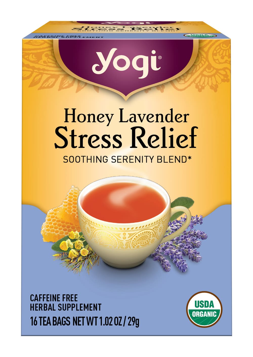 Yogi Organic Stress Relief Herbal Tea, Honey Lavender (1.02 oz, 16 ct)