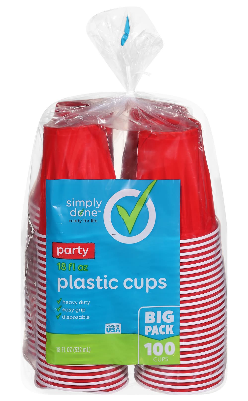 Simply Done Party Plastic Cups, Red (100 ct)